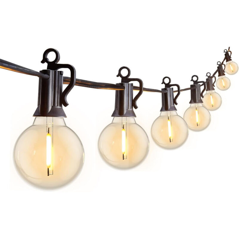 Outdoor String Lights 25 Feet G40 Globe LED Patio Lights with 13 Edison Plastic Bulbs(1 Spare)