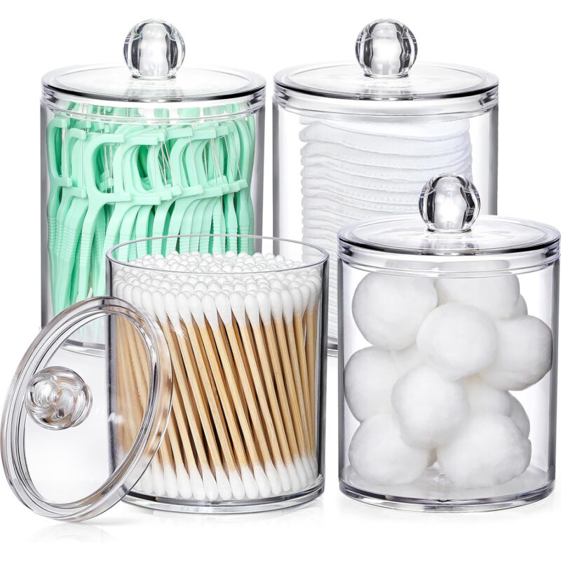 4 Pack Acrylic Qtip Holder Dispenser for Cotton Swabs