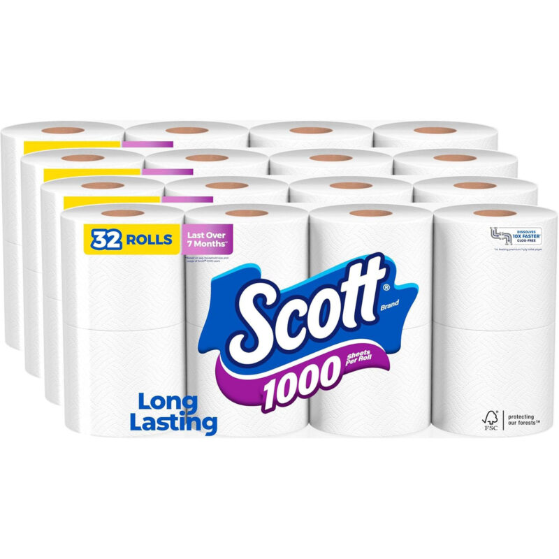 Scott 1000 Trusted Clean Toilet Paper, 32 Rolls
