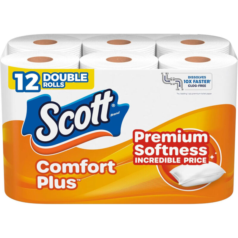 Scott ComfortPlus Toilet Paper, 12 Double Rolls, 231 Sheets per Roll