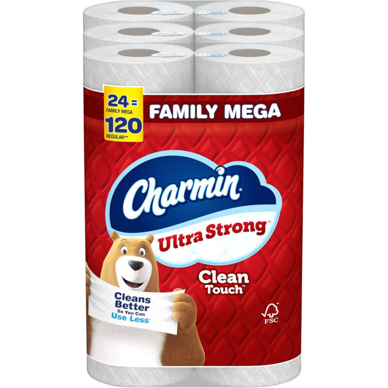 Charmin Ultra Strong Clean Touch Toilet Paper, 24 Family Mega Rolls = 120 Regular Rolls